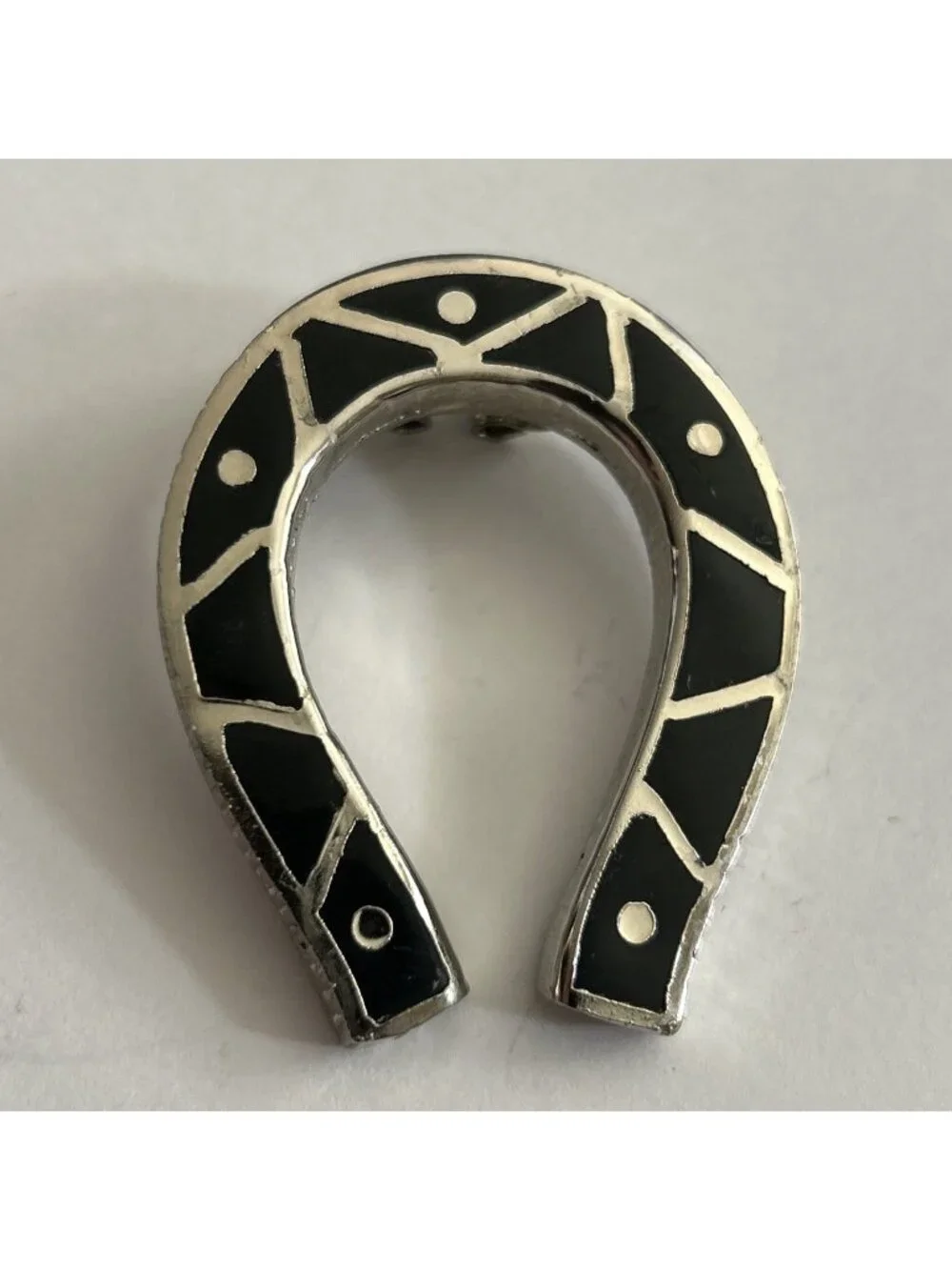 Horseshoe Silver W/ Black Tie Charm Approximately 2” New